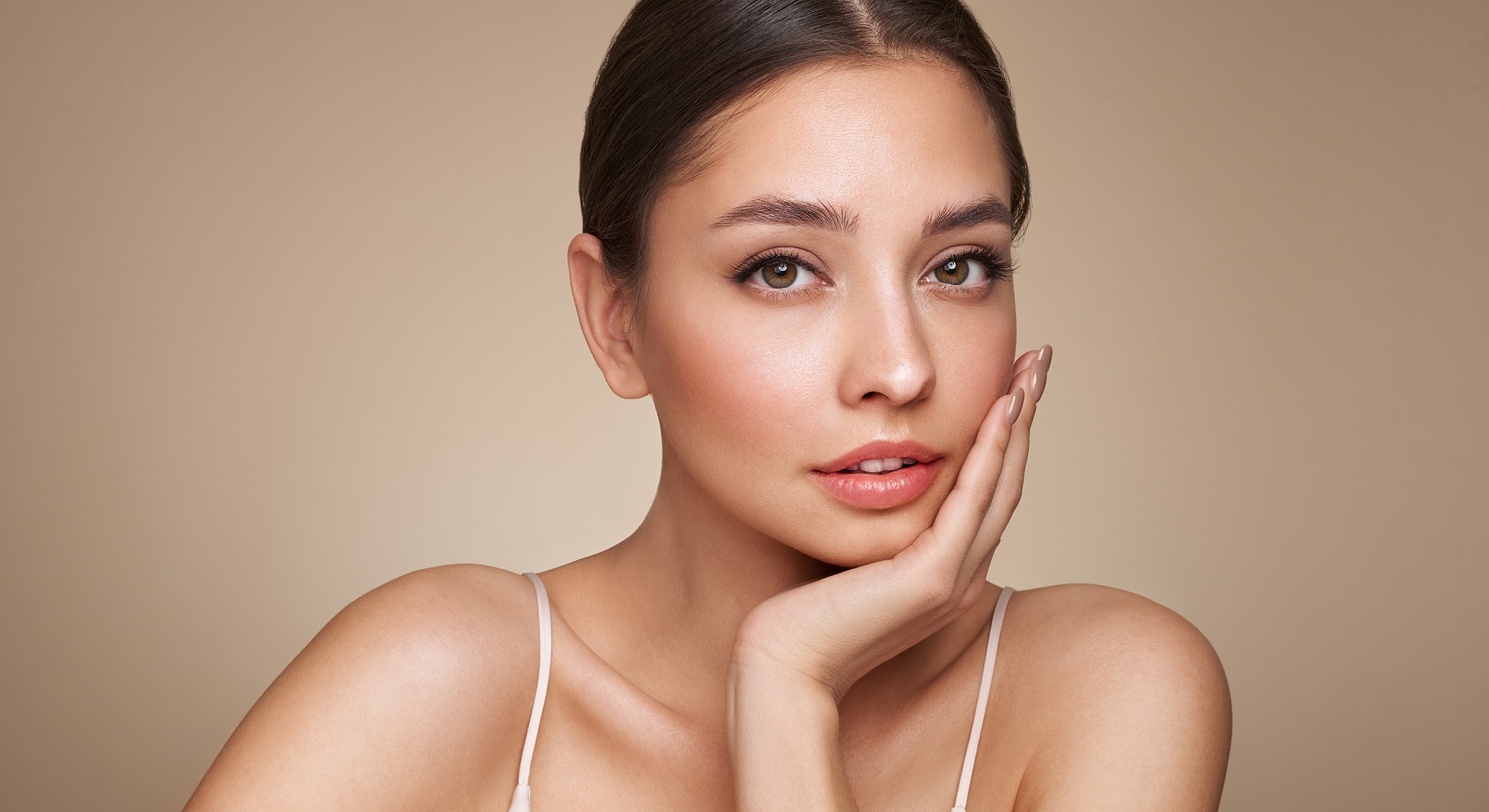 Portrait of a woman with natural makeup.